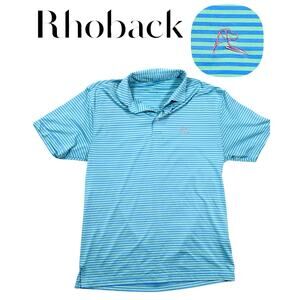 Rhoback Performance Golf Polo Shirt Men’s Small Blue Green Striped Stretch UPF